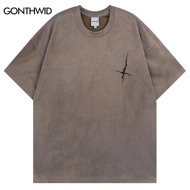 Hip Hop Suede T Shirts Streetwear Harajuku Embroidery Letter Punk Gothic Tshirt 2023 Fashion Summer Casual Loose Tee Top