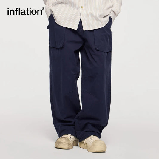 INFLATION 3D Pockets Cargo Pants Men High Street Retro Casual Straight Trousers