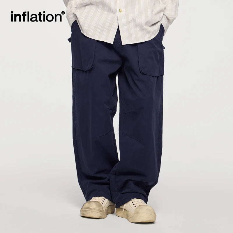 INFLATION 3D Pockets Cargo Pants Men High Street Retro Casual Straight Trousers