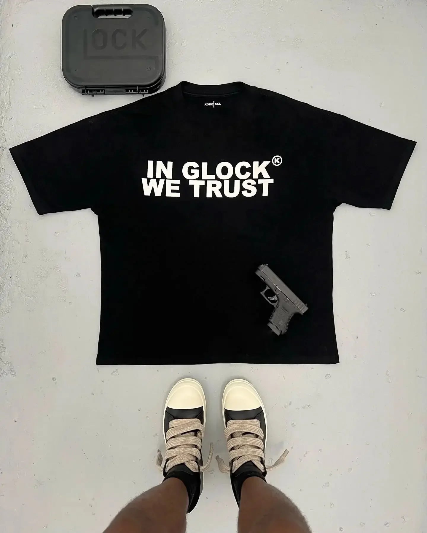 NG Cotton Fashion Brand Summer Harajuku IN GLOCK WE TRUST Letter Print Short Sleeve Men Clothing graphic t shirts