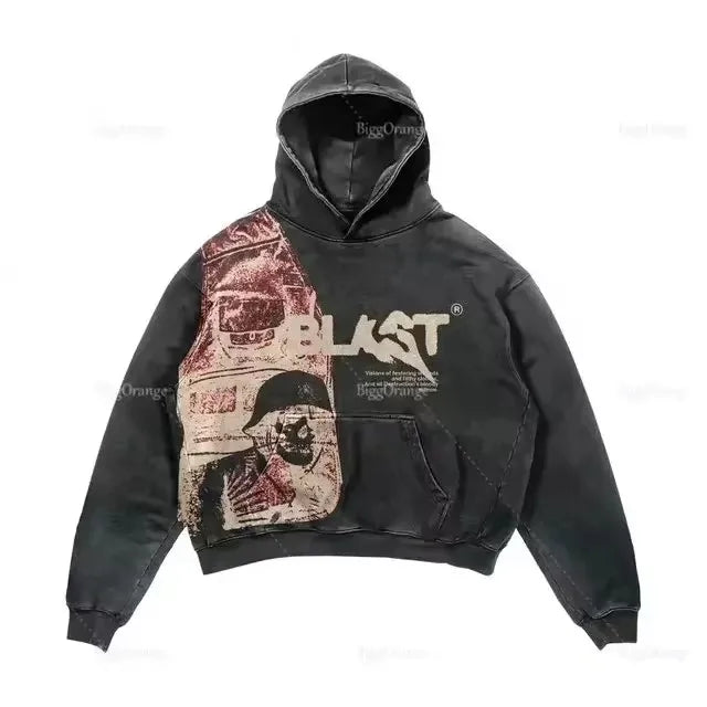 Vintage casual Europe and America fashion couple sweatshirts cool printed Color blocking long-sleeves oversizeds jackets