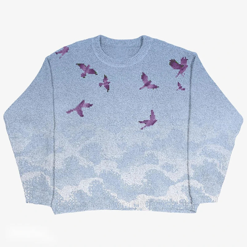 Butterfly Anime Girl Knitwear Sweater Pullovers 2024 Winter Harajuku Y2k Vintage Men's Jumpers Wool Women's Sweater Sweatshirts