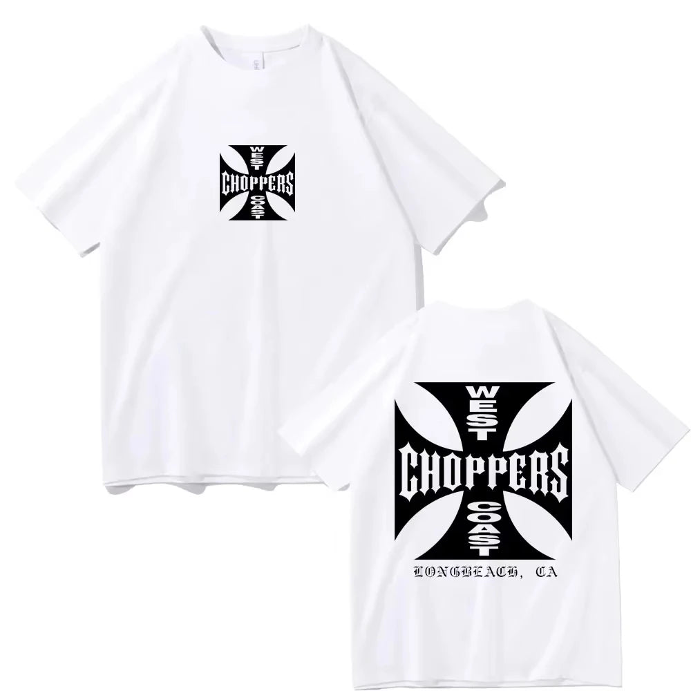 West Coast Choppers Cross Frame Print Tshirt Male Hip Hop Streetwear Oversized T-shirts Fashion Tees Men's Fleece Short Sleeve