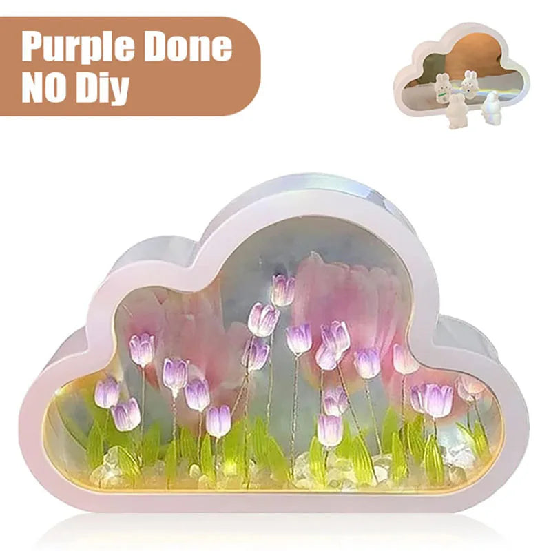 INS Handmade DIY Cloud Tulip Mirror Small Night Light INS Girl Heart Living Room Desktop Decoration Birthday Gift Holiday Gift