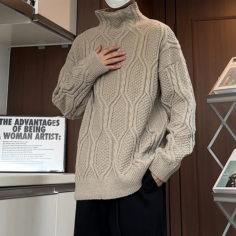 LAPPSTER Winter Turtleneck Sweater Men Luxury Long Sleeve Pullovers 2024 New In Y2k Oversized Graphic Knitted Sweater Black