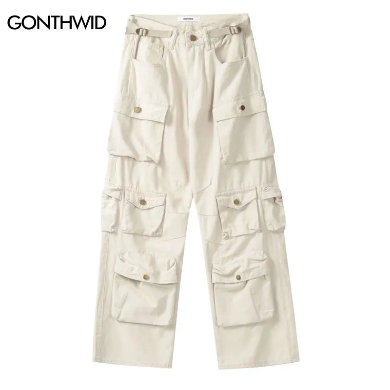 GONTHWID HipHop Streetwear Cargo Pants Multi Pockets Joggers Pants 2023 Men Harajuku Harem Trousers Straight Tactical Cargo Pant