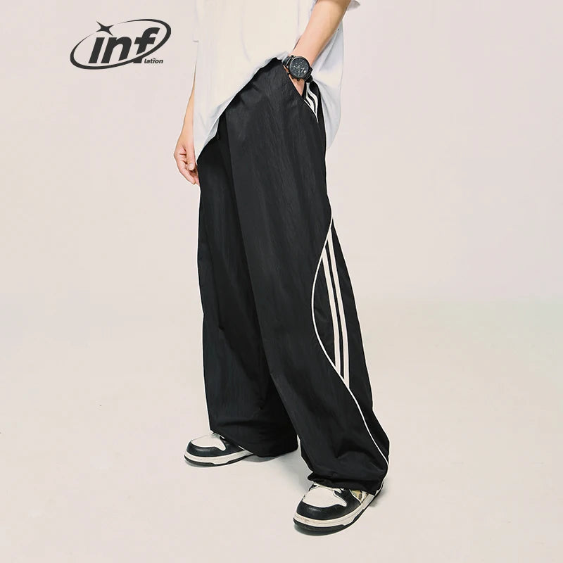 INFLATION Vintage Striped Wide Leg Trousers Unisex  Drawstring Waist Sportswear Track Pants