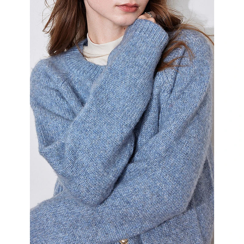 TOYOUTH Women Sweater 2024 Autumn Winter New Round Neck Single Breasted Button knitted Warm Wool Cardigan Coat