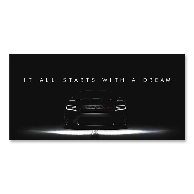 Super Car Canvas Wall Art Inspirational Quote IT ALL STARTS WITH A DREAM Poster for Home Wall Decor Gift for Friends Unframed