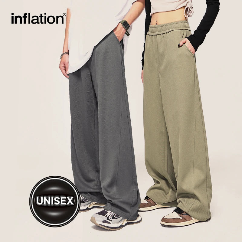 INFLATION Unisex Wide Leg Pants Men Solid Straight Leg Mopping Pants Couple Wear Casual Trousers