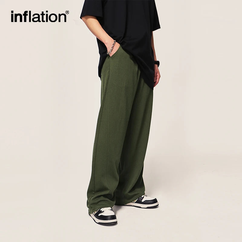 INFLATION Unisex Wide Leg Pants Men Solid Straight Leg Mopping Pants Couple Wear Casual Trousers