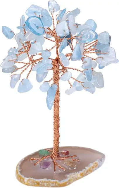 Super Mini Crystal Money Tree Copper Wire Wrapped W/ Agate Slice Base Healing Gemstone Yoga Feng Shui Trees Home Crystal Decor