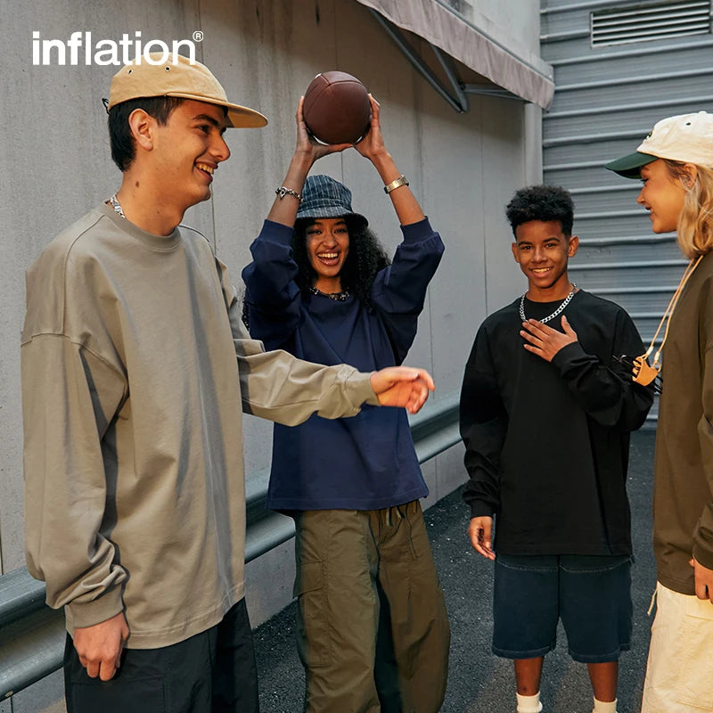 INFLATION Basic Cotton Long Sleeve T-shirts Men Heavyweight Oversize Tees Unisex Blank t-shirts Plus Size