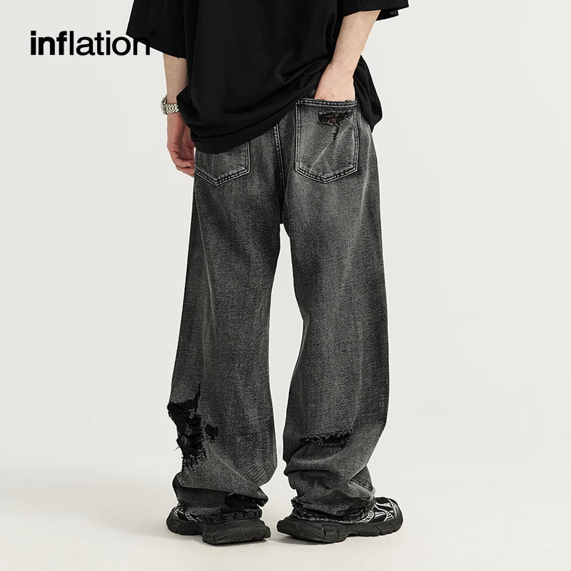 INFLATION Washed Ripped Distressed Jeans Men Streetwear Hip Hop Holes Denim Pants