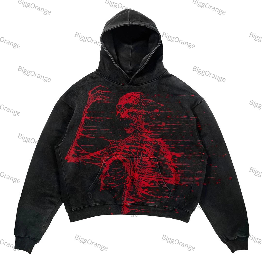 New skull print youth clothing sweater European and American style street men and women hip-hop hooded loose top men clothing