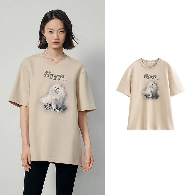 TOYOUTH Tee Shirt 2024 Spring Women Animal Printed Short Sleeve Loose Casual Tee Tops