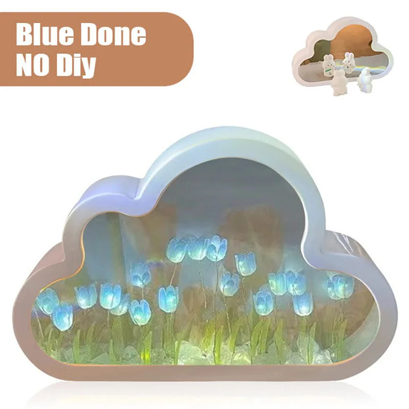 INS Handmade DIY Cloud Tulip Mirror Small Night Light INS Girl Heart Living Room Desktop Decoration Birthday Gift Holiday Gift