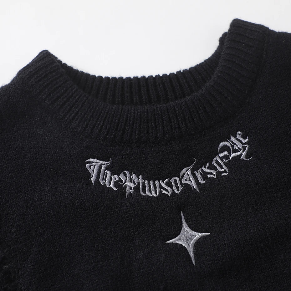 Streetwear Hip Hop Men Sweater Broken Patchwork Oversized Harajuku Y2K Sweater Loose Knit Jumper Pullovers 2024