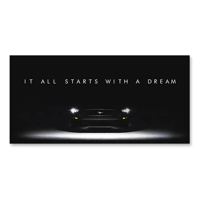 Super Car Canvas Wall Art Inspirational Quote IT ALL STARTS WITH A DREAM Poster for Home Wall Decor Gift for Friends Unframed