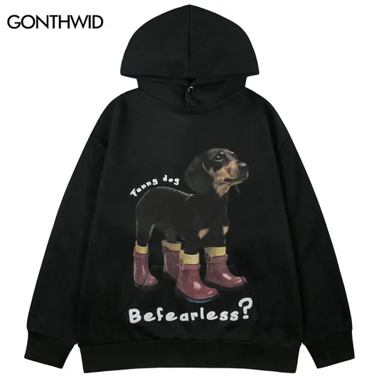 Harajuku Hoodie Streetwear Funny Dog Graphic Printed Hooded Sweatshirt Men Hip Hop Casual Baggy Pullover Hoodies Black Gray