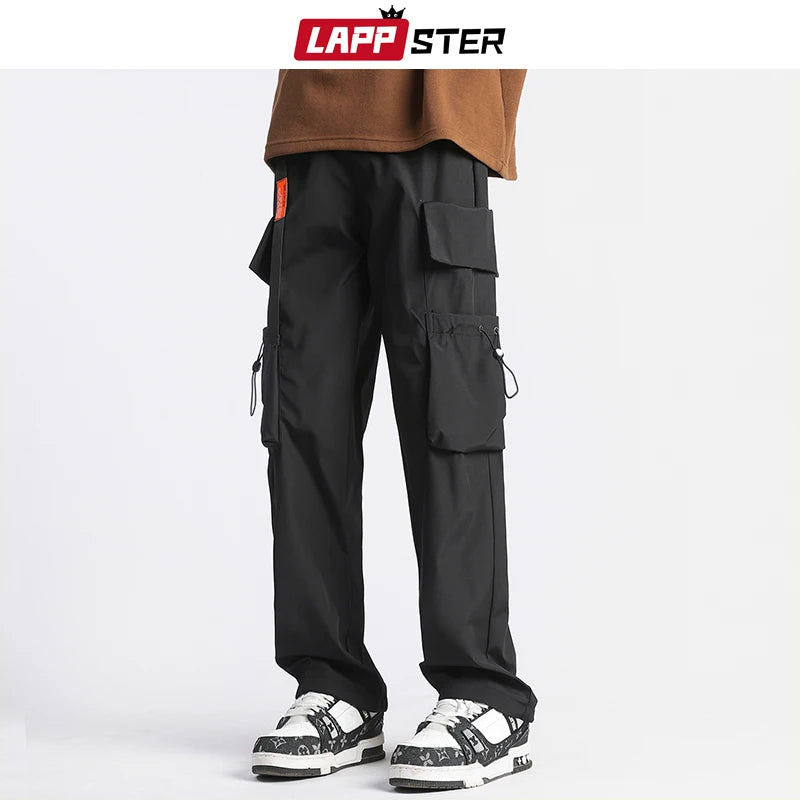 LAPPSTER Y2k Baggy Tactical Pants For Men Tracksuit Black Korean Fashion Joggers Pants Harajuku Casual Streetwear Stacked Pants