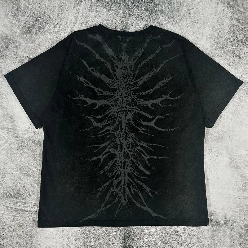 Gothic skeleton print design O-neck baggy T-shirt for men y2k clothing 2000s vintage summer hip-hop street popular versatile top