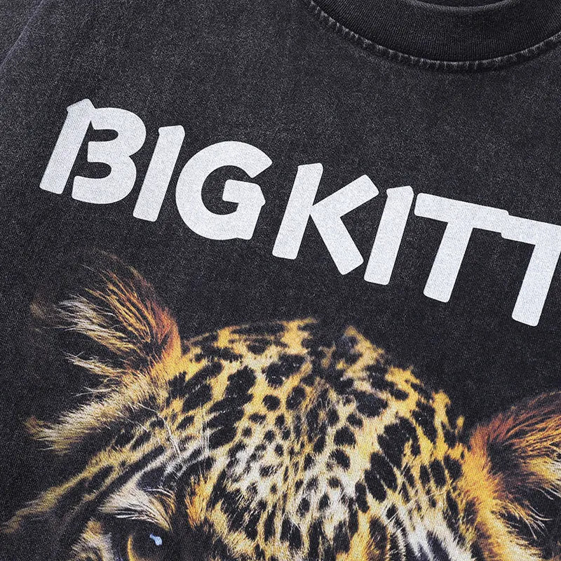 Vintage Black T-Shirt Hip Hop Tiger Graphic Printed Oversized Tshirt Streetwear Hip Hop Cotton Washed Tee Harajuku Loose Tops