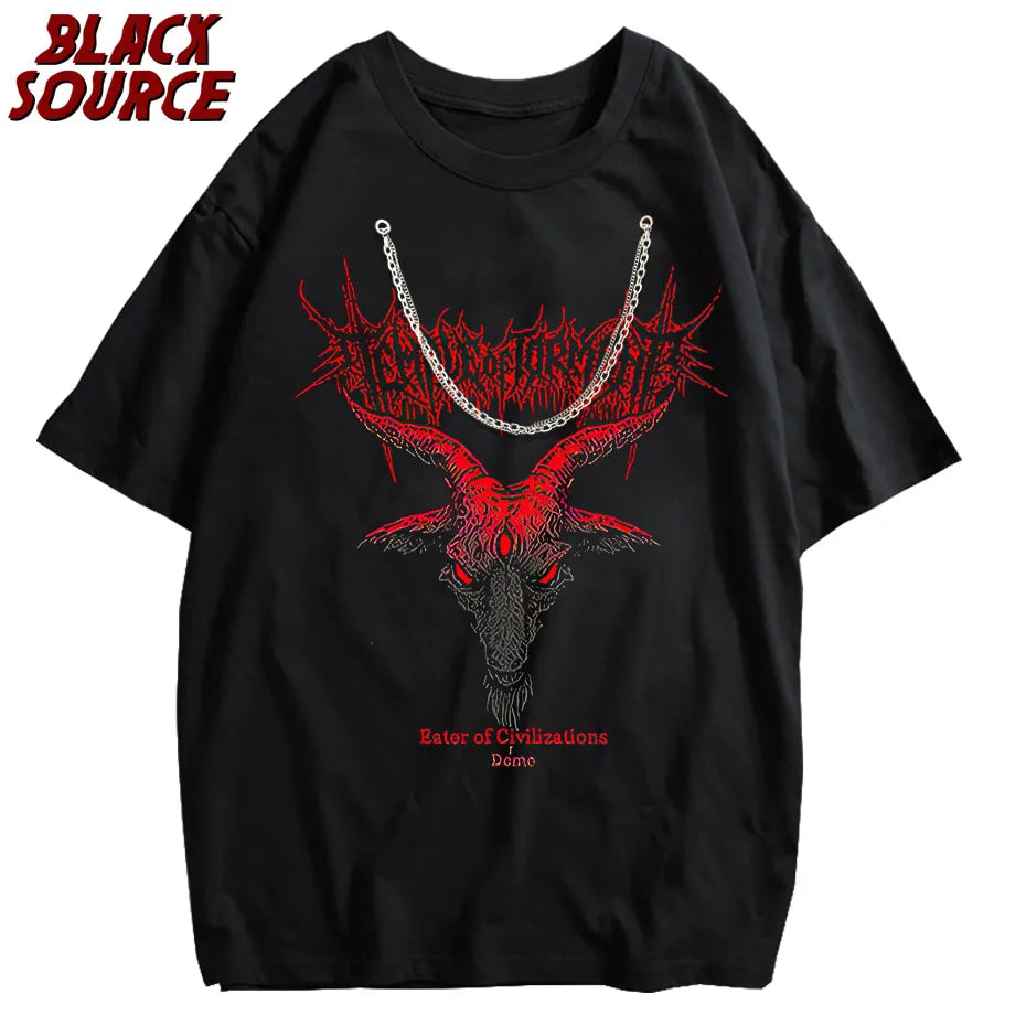 Hip Hop Punk Men T Shirt Dark Sheep Head Thorns Short Sleeve T-shirt Female Harajuku loose Plus Size Streetwear Cotton Tops y2k