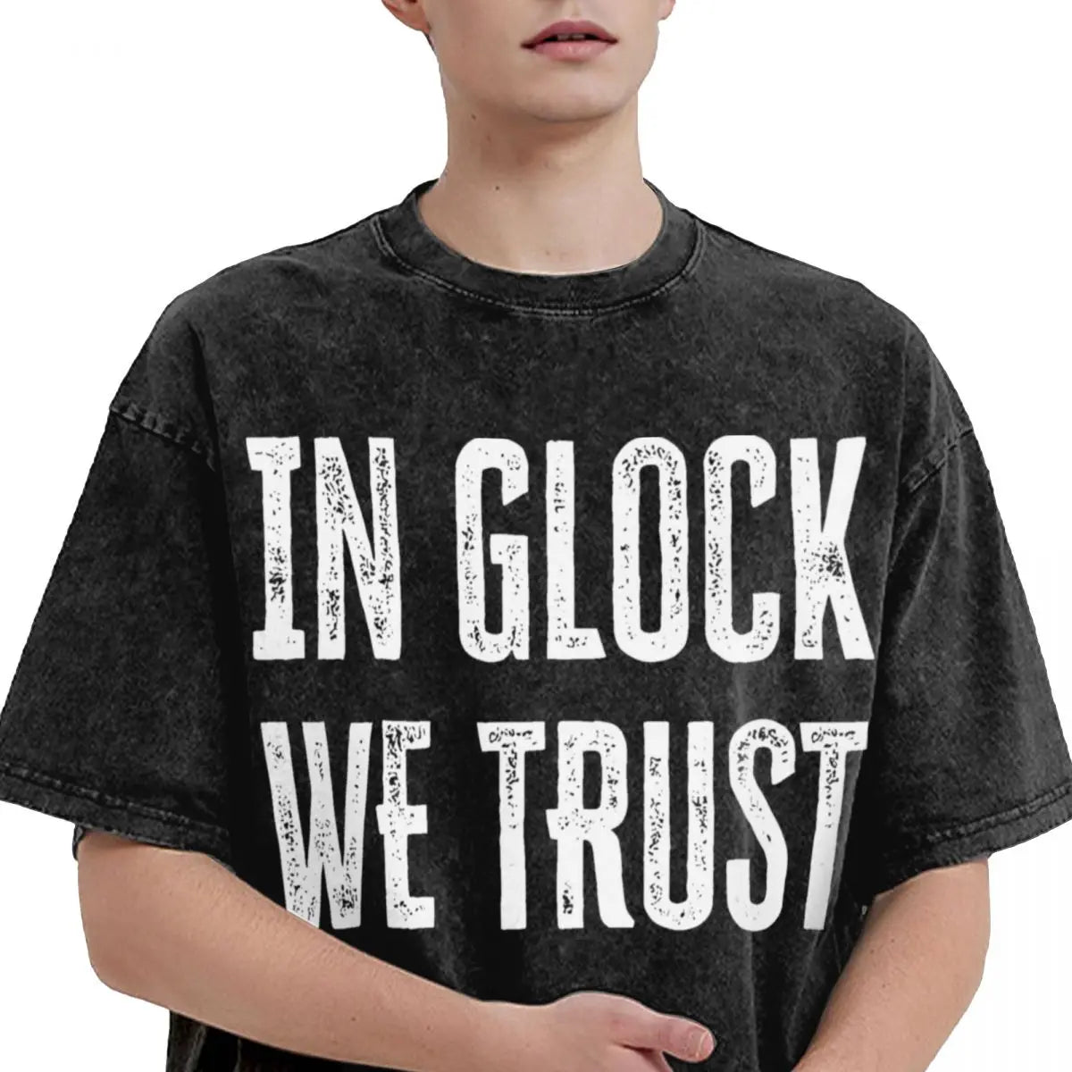 Washed T Shirts In Glock We Trust Weapon Gun T-Shirts Harajuku Streetwear Cotton Summer Tops for Men Women Tee Shirt