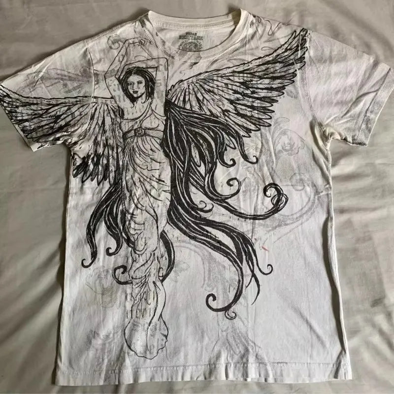 2000s Affliction Winter Long Sleeve T Shirt Hip Hop Crew Neck Oversized Sleeve Men Women Casual Gothic Clothing Tops Street Wear
