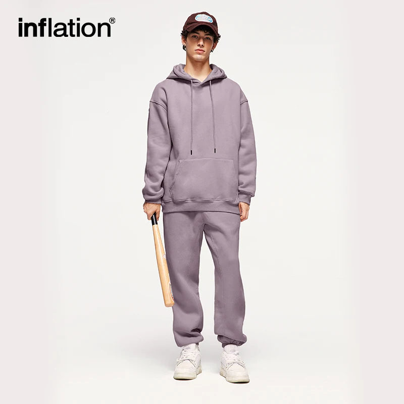 INFLATION 350gsm Thick Vlevet Tracksuit Winter Set Unisex Trendy Candy Color Jogging Suit Mens Matching Velvet Hoodies Set