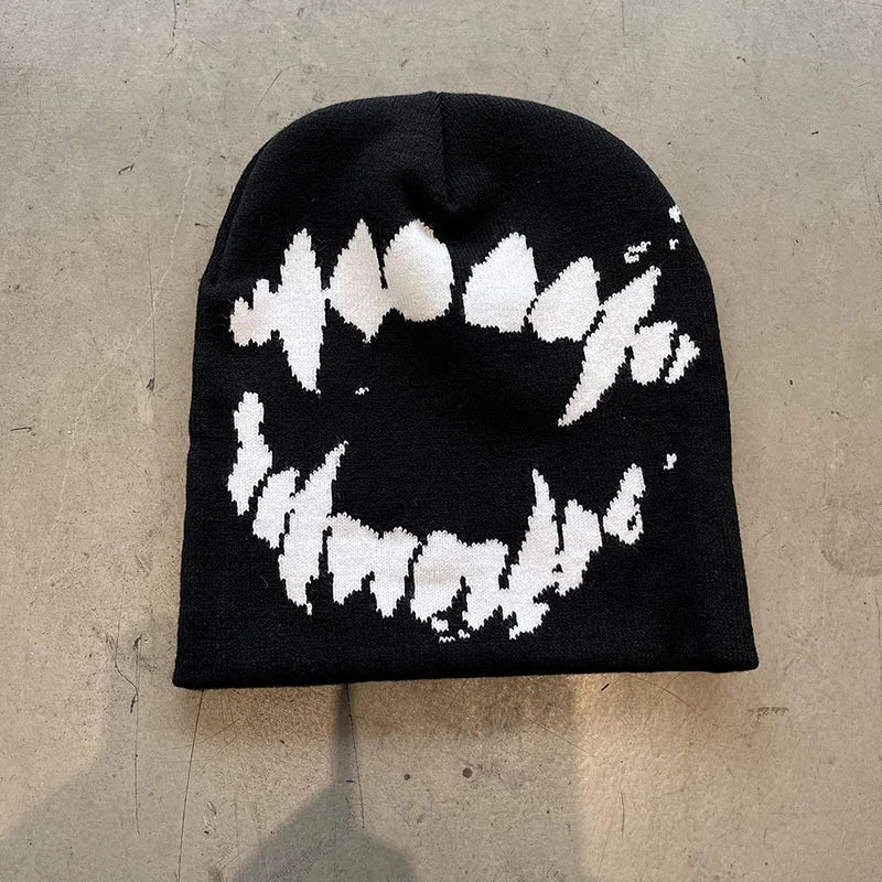 Women Hat Knitting Beanies Goth Tooth Caps Men Y2k Streetwear Winter Fashion Pullover Kpop Harajuku Vintage Warm Hip Hop Unisex