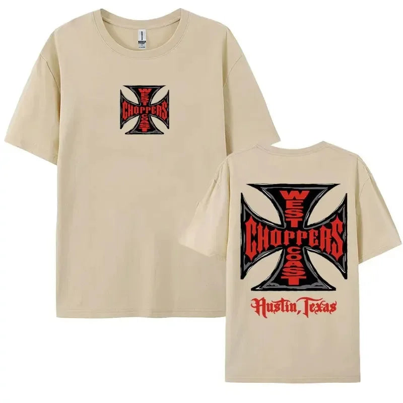 West Coast Choppers Iron Cross Graphic Tshirts for Men Hip Hop Harajuku Streetwear T-shirt Male Casual Cotton Oversized T Shirt