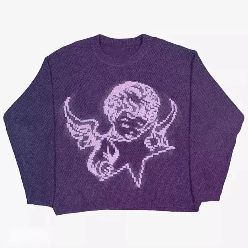 Y2k Portrait Sweater Men Vintage Knit Pullover Jumpers Gothic Winter Spooky Halloween Wool Knitwear Women Ugly Christmas Sweater