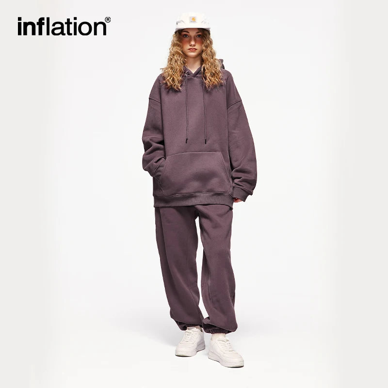 INFLATION Winter Thick Warm Fleece Hoodies Set Mens Blank Jogging Suit Sportwear Tracksuit