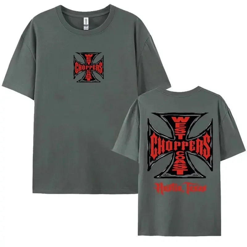 West Coast Choppers Iron Cross Graphic Tshirts for Men Hip Hop Harajuku Streetwear T-shirt Male Casual Cotton Oversized T Shirt