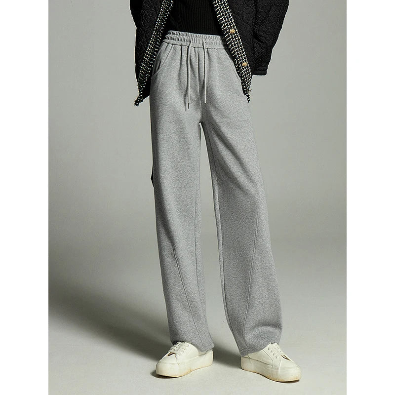 Toyouth Women Plush Sweatpants 2023 Winter Drawstring Waist Straight Loose Wide-leg Trousers Casual Versatile Sport Pants