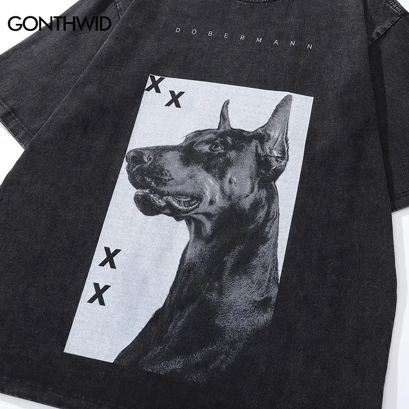 Hip Hop Doberman Dog Black Oversized T-shirt