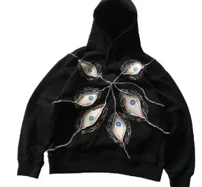 Gothic Punk Eye Pattern Patchwork Hoodies Women Y2k Top New Retro Loose Long Sleeve Sweatshirt Men and Women Hoodie Streetwear