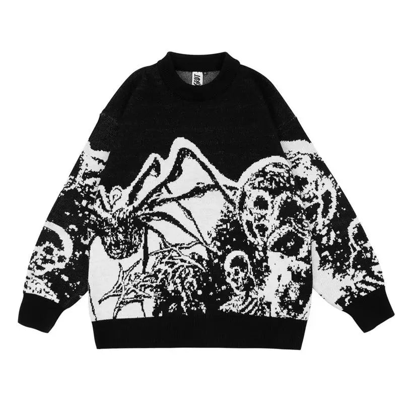 Oversized Sweater Men Women Harajuku Anime Girl Graffiti Vintage Knitted Sweater 2023 Winter Unisex Cotton Pullover Streetwear