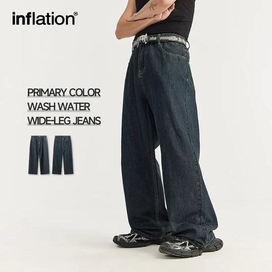 INFLATION Classic Wide Leg Jeans in Raw 2024 Trendy American Style Blue Denim Pants