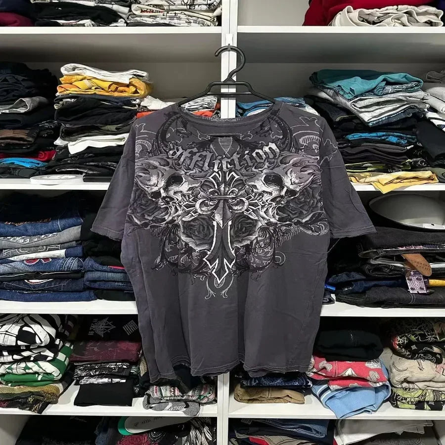 Affliction Long sleeved T shirt Y2K New Hip Hop Round Neck Oversized T shirt Mens Womens Casual Gothic Clothing Tops Streetwear