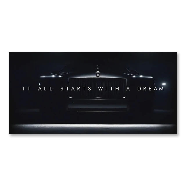 Super Car Canvas Wall Art Inspirational Quote IT ALL STARTS WITH A DREAM Poster for Home Wall Decor Gift for Friends Unframed