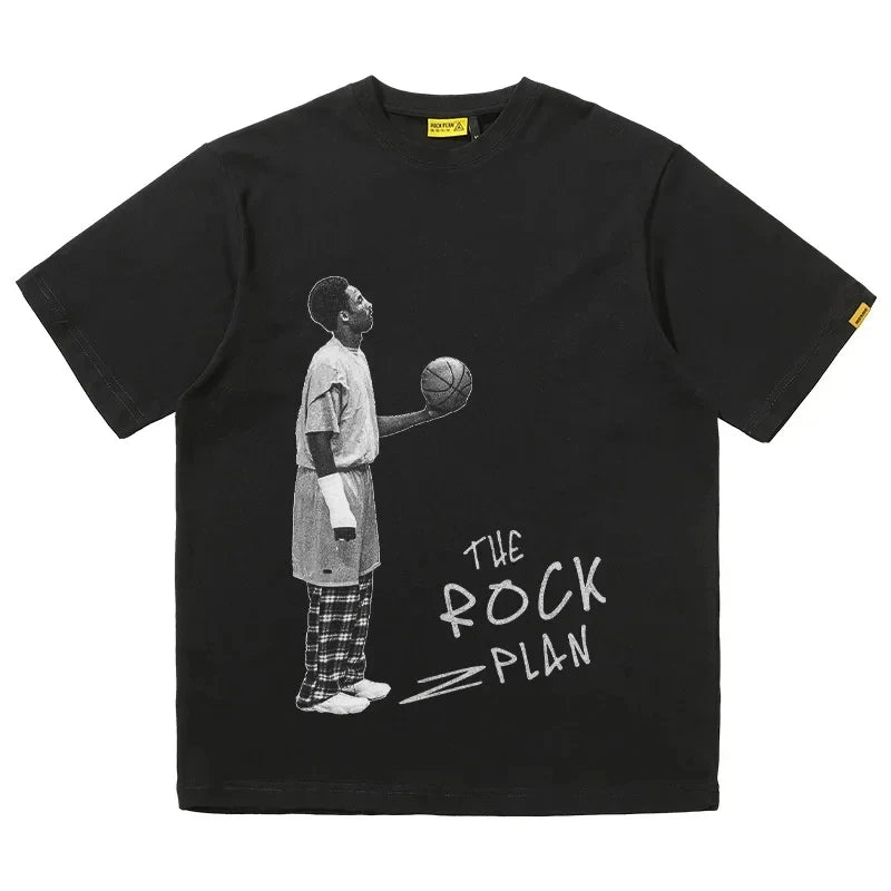 Rock Plan American T-shirt NBA Player Print Graphic T Shirts Sleeve Cotton Half Sleeve Oversized Tee Shirt Men Woman Clothing