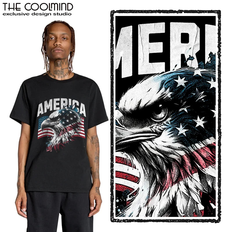 Coolmind U0030-T2 America Eagle Graphic Print Men T Shirt Casual 100% Cotton Funny Men Tshirt Big Size Tee Shrits Tops