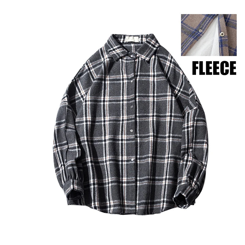 LAPPSTER Autumn Winter Harajuku Vintage Flannel Plaid Mens Shirts Long Sleeve Fleece New In Shirts Femal Korean Fashions Blouses