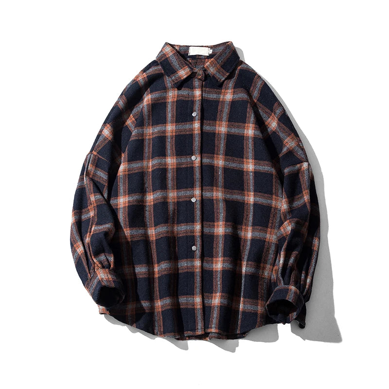 LAPPSTER Autumn Winter Harajuku Vintage Flannel Plaid Mens Shirts Long Sleeve Fleece New In Shirts Femal Korean Fashions Blouses