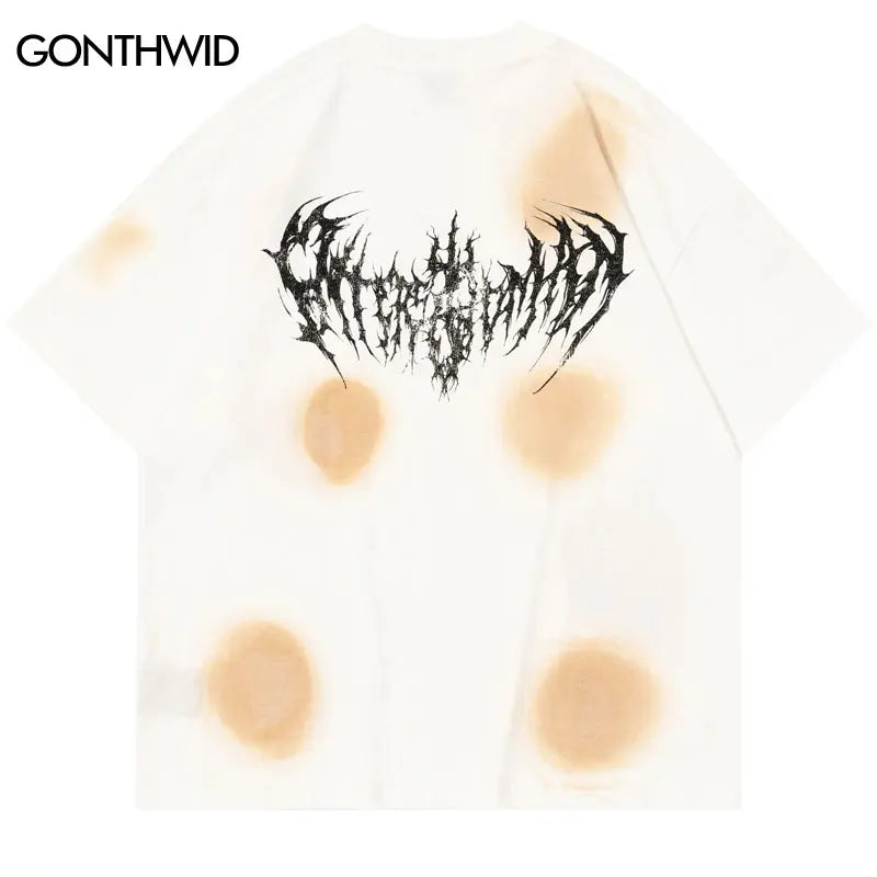 Hip Hop Oversize T-Shirt Grunge Letter Graphic Print Punk Gothic Tie Dye Tshirt Streetwear 2024 Harajuku Loose Short Sleeve Tops