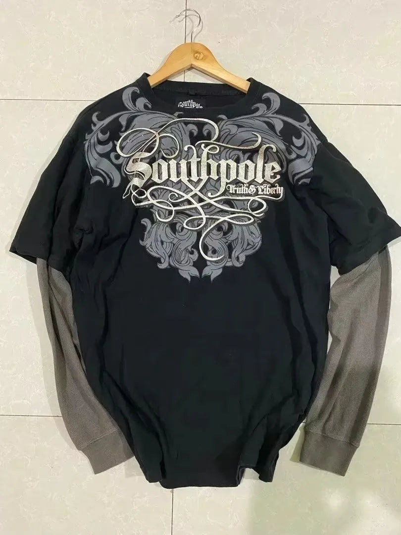 2000s Affliction Winter Long Sleeve T Shirt Hip Hop Crew Neck Oversized Sleeve Men Women Casual Gothic Clothing Tops Street Wear