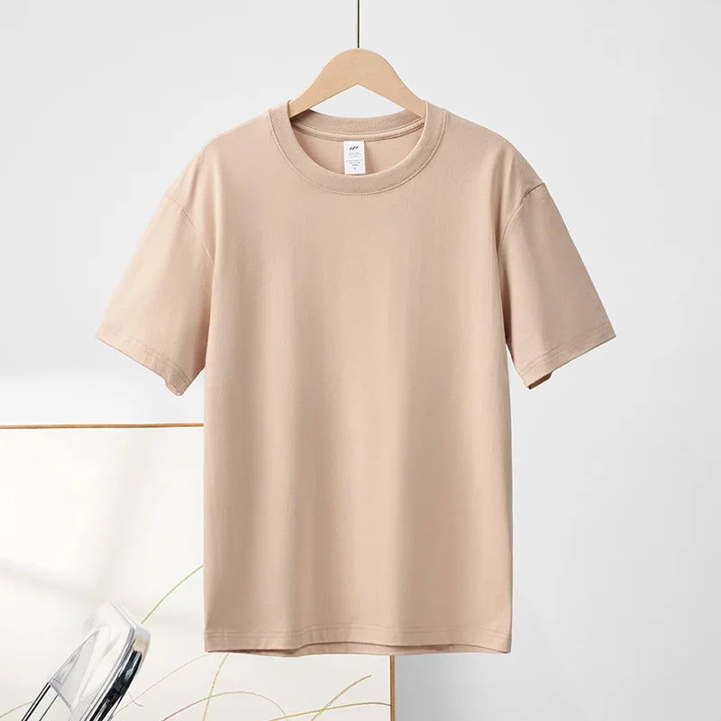 Spring Summer New Pure Cotton Simple Casual Short Sleeve T-shirts for Men Clothing Solid Color Loose Streetwear BOC01D